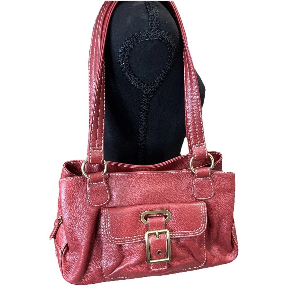 VINTAGE ST JOHNS BAY LEATHER Red PURSE HANDBAG SHOULDER TOP HANDLE SATCHEL BAG